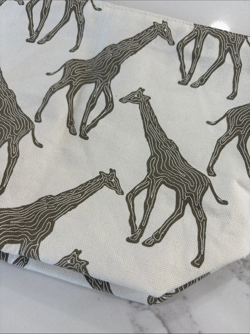 Rock Flower Paper Ivory White Grey Giraffe Print Canvas Large Pouch Cosmetic Bag